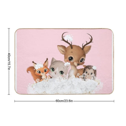 Cute Baby Forest Animals in A Bathtub, Girls Bathroom Print, Forest Baby Animals Cartoon in Tub, Whimsy Animal, Kids Bathroom Ar  Versatile Bath Mat