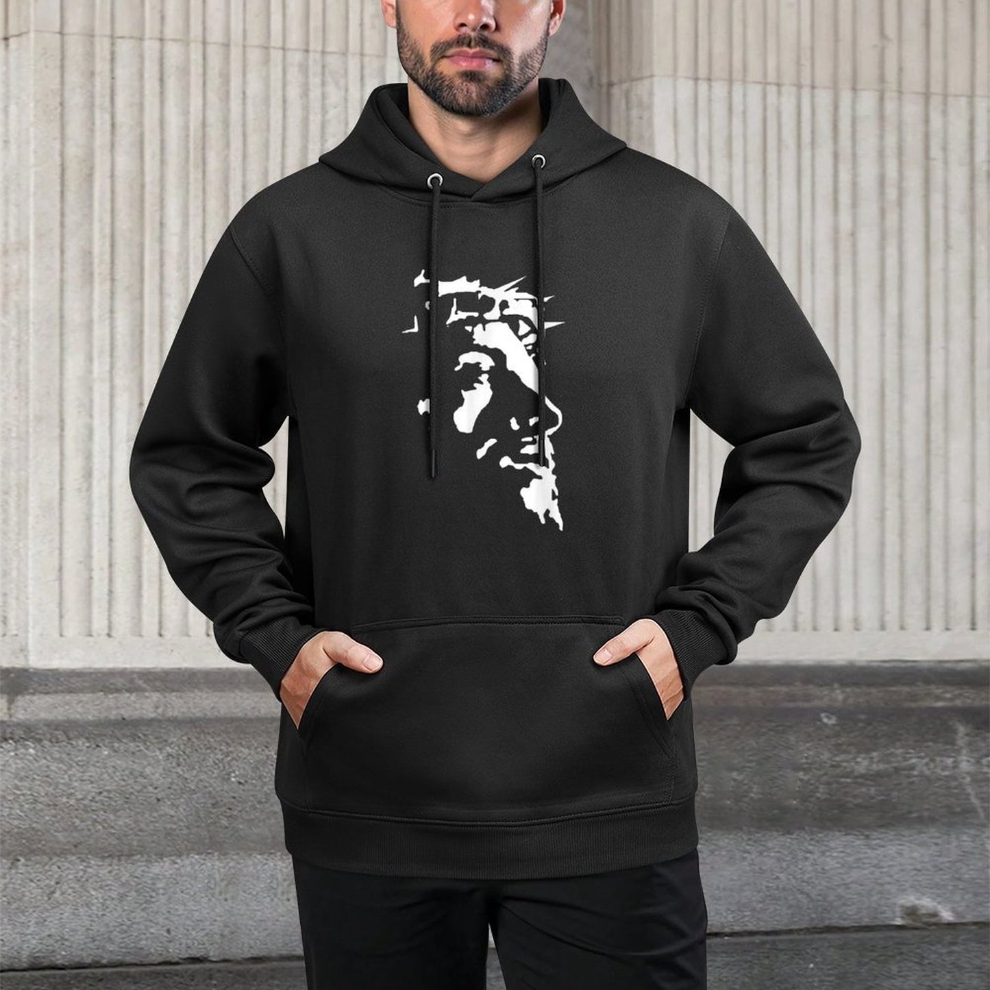 Funny Jesus Christ Face With Crown Of Thorns Passion Stencil Pilling-Resistant Hoodie