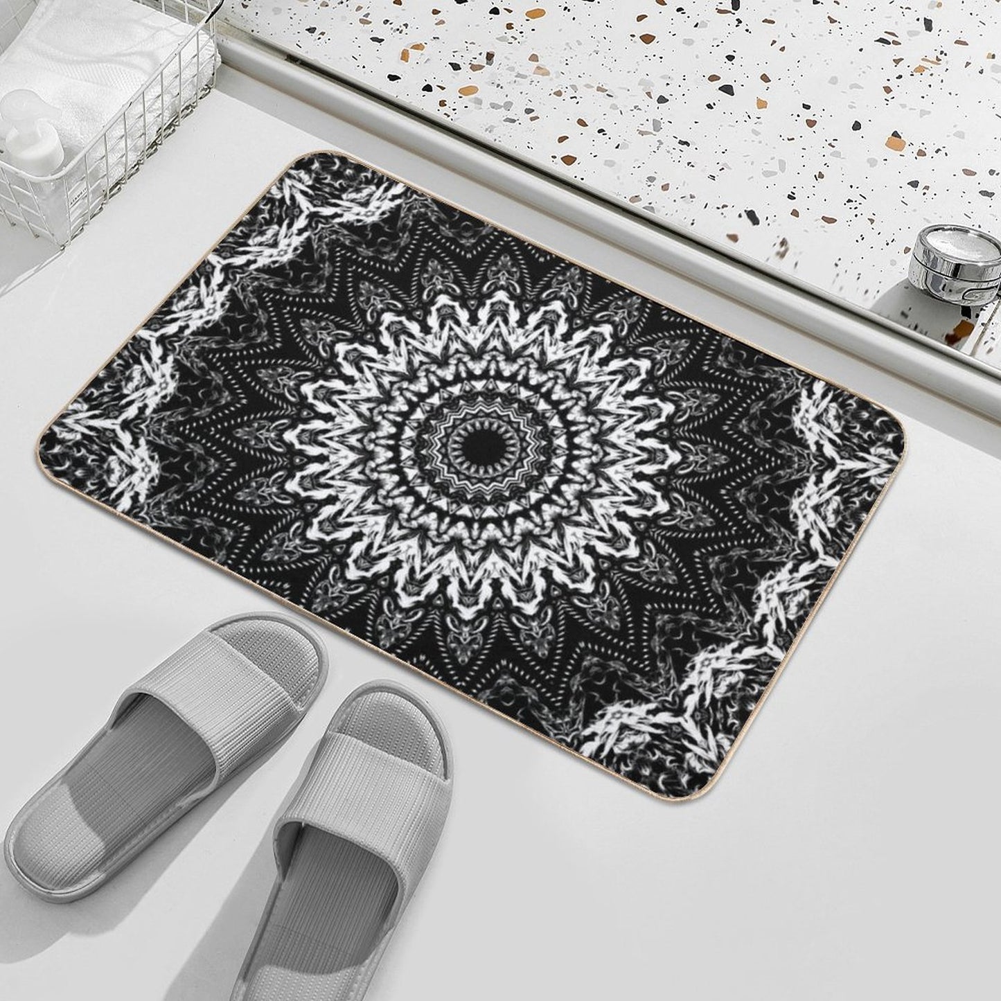 Black And White Security Mandala.  Eco-Friendly Bath Mat
