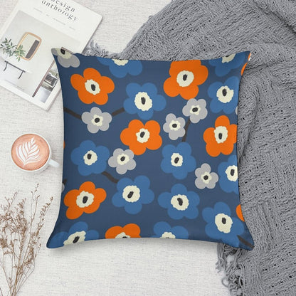 Iconic Modern Scandinavian Floral Pattern in Blue And Orange Soft Gift Ready Throw Pillow