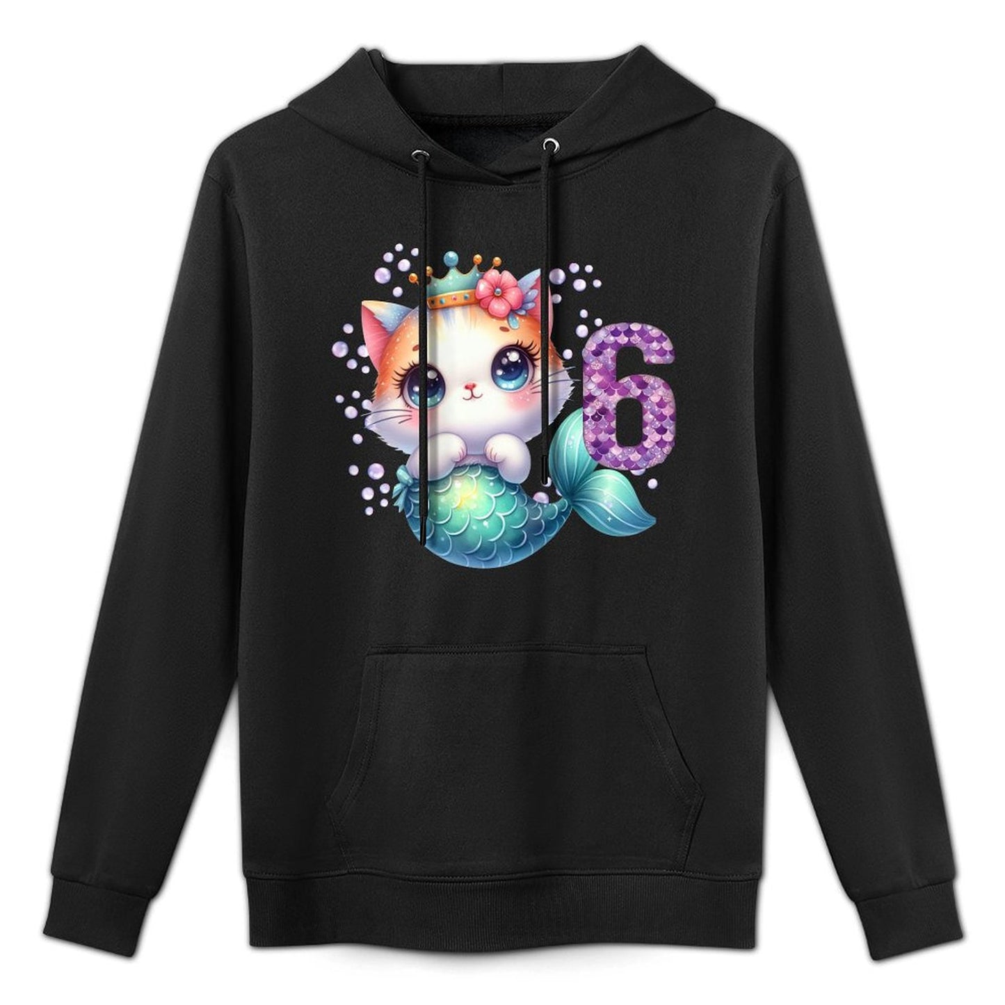Cat Mermaid 6th Birthday 6 Year Old Party Girls Outfit Durable Construction Hoodie