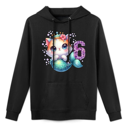 Cat Mermaid 6th Birthday 6 Year Old Party Girls Outfit Durable Construction Hoodie