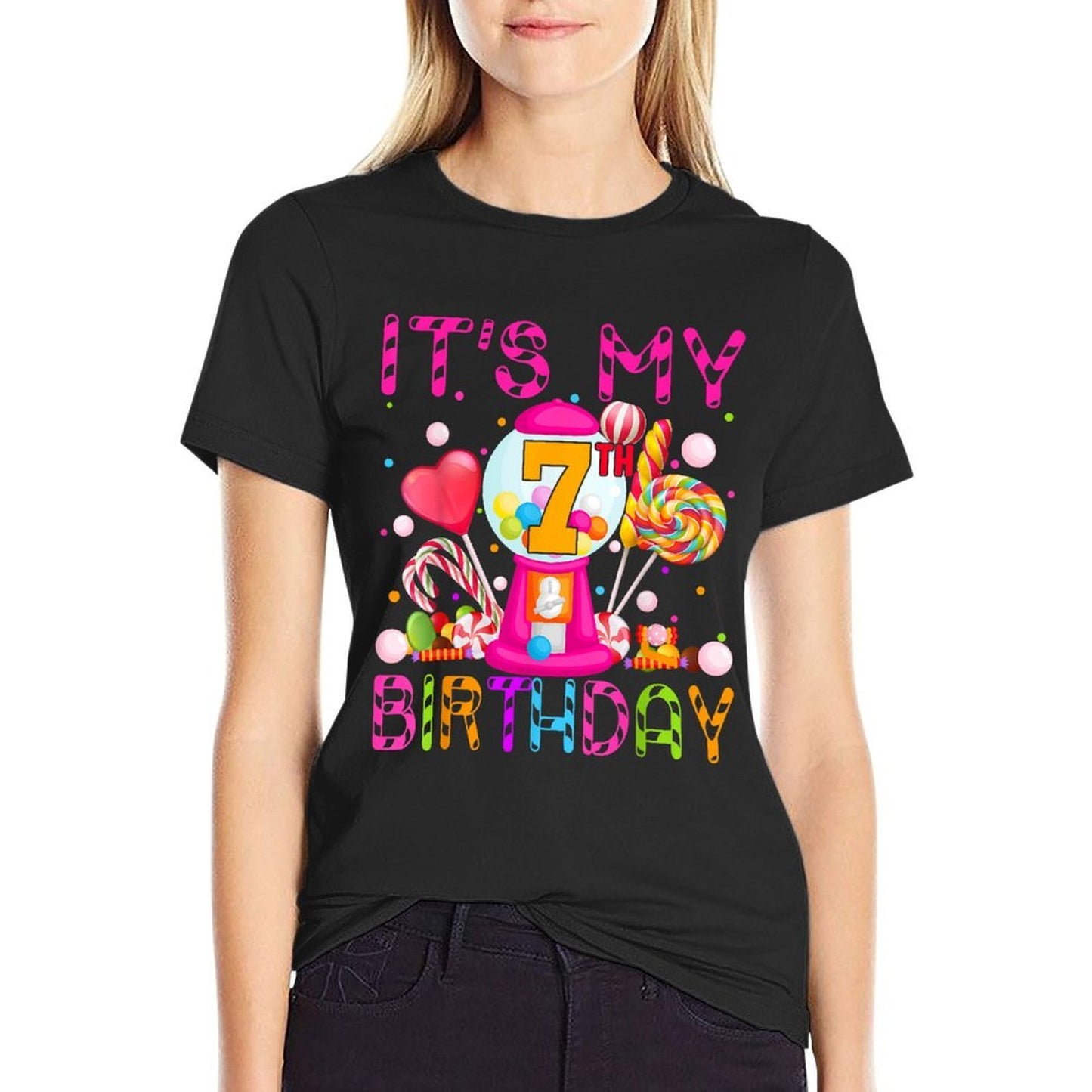 Its My 7th Birthday Candy Candyland Birthday Girl 7 Year Old  Easy-care T-Shirt