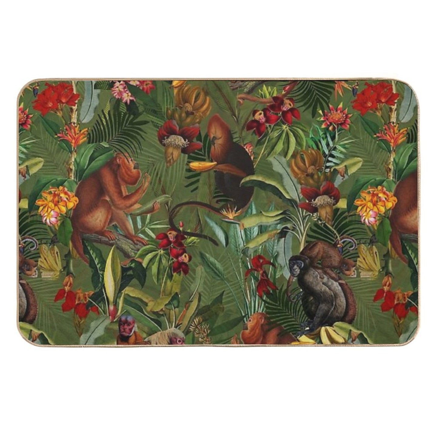 Tropical Monkey Jungle Pattern - Dark Green Botanical Night Garden Nightgarden  Toxin-Free Bath Mat