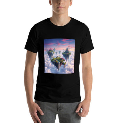 Floating Islands Landscape Graphics Waterfalls Twilight Sky  Eco-friendly Material T-Shirt