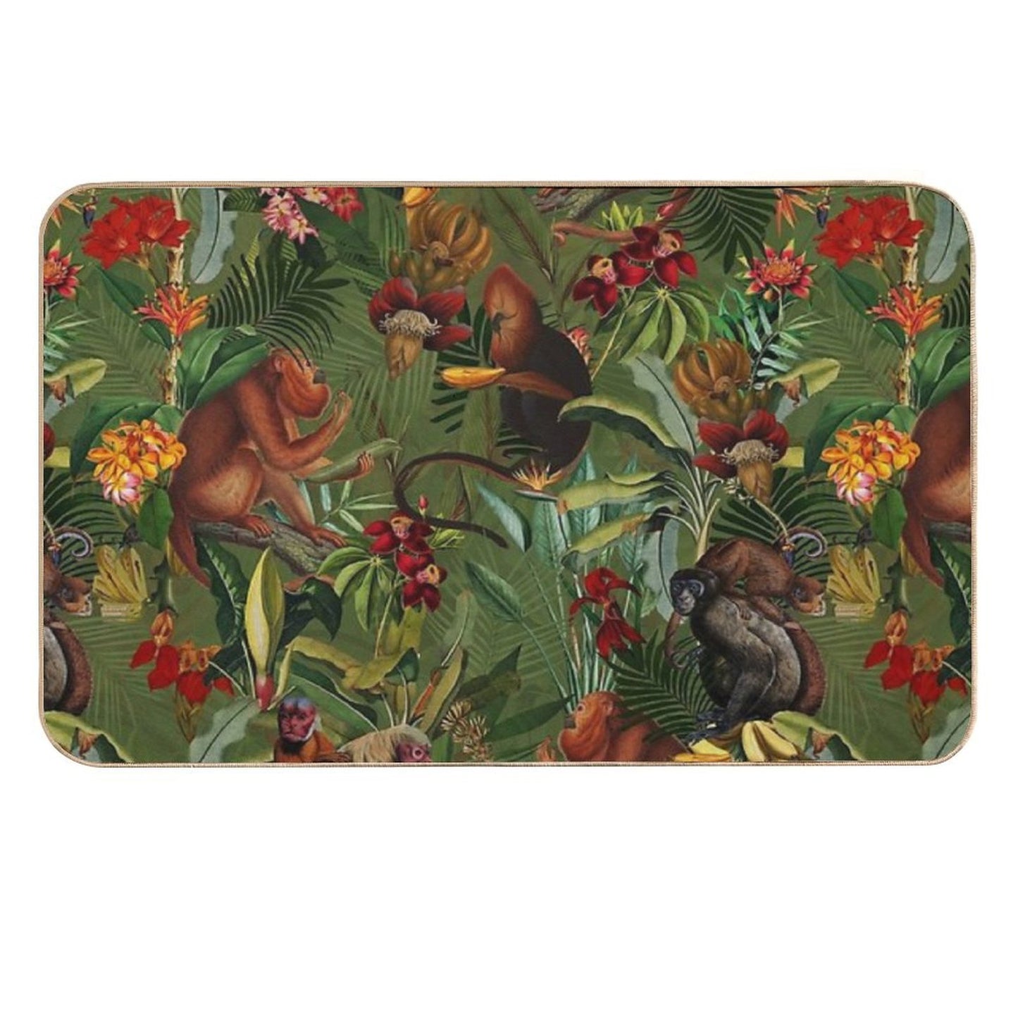 Tropical Monkey Jungle Pattern - Dark Green Botanical Night Garden Nightgarden  Toxin-Free Bath Mat