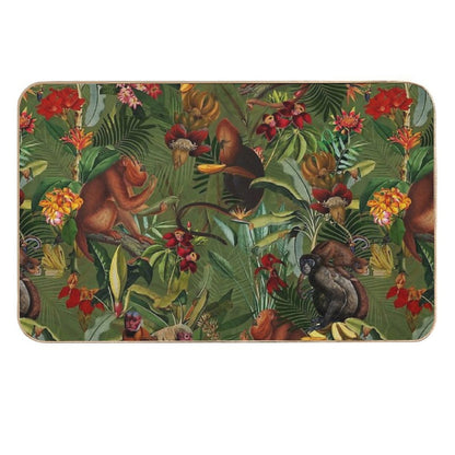Tropical Monkey Jungle Pattern - Dark Green Botanical Night Garden Nightgarden  Toxin-Free Bath Mat