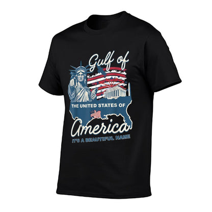 Gulf of USA America Flag Pride Patriotic Gulf of US America Ribbed Collar T-Shirt