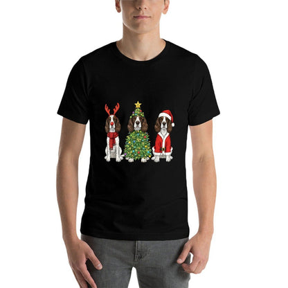 Retro Christmas English Springer Spaniel Santa Reindeer Dog  Classic T-Shirt