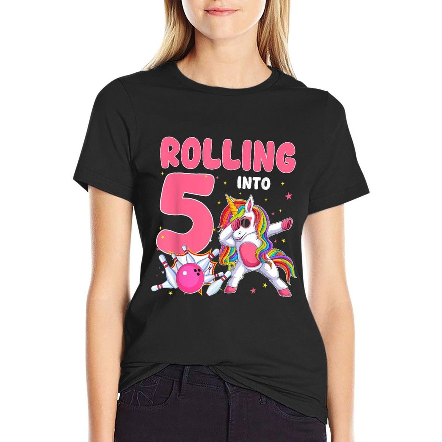 Rolling Into 5 5th Birthday Unicorn Bowling 5 Year Old  Heathered Texture T-Shirt