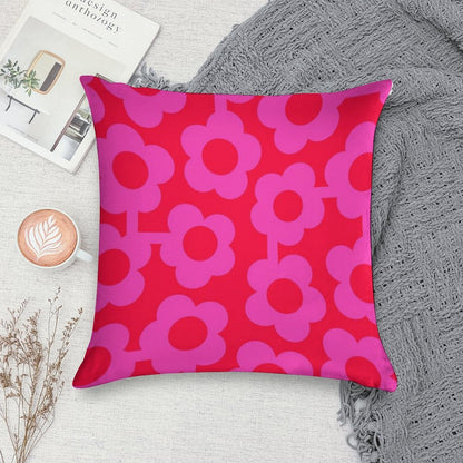 Iconic Retro Scandinavian Flowers in Pink And Neon Red Soft Short Plush Fabric Throw Pillow