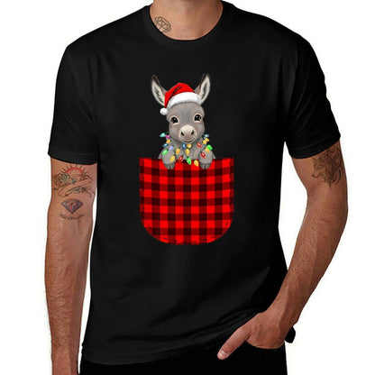 Donkey Buffalo Red Plaid Pocket Christmas Funny Men Women  Breathable T-Shirt