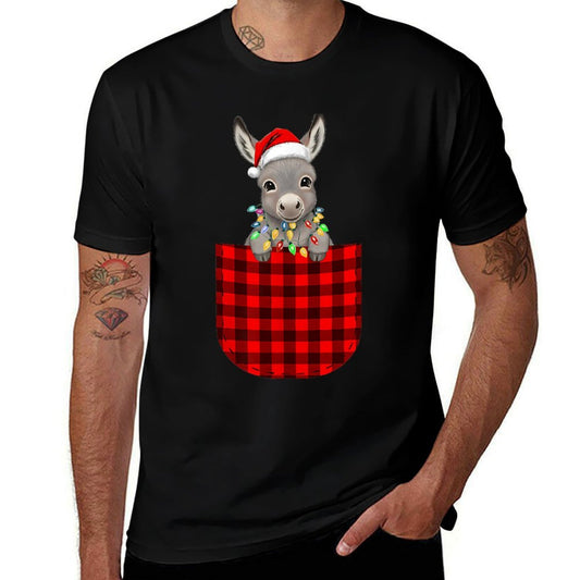 Donkey Buffalo Red Plaid Pocket Christmas Funny Men Women  Breathable T-Shirt