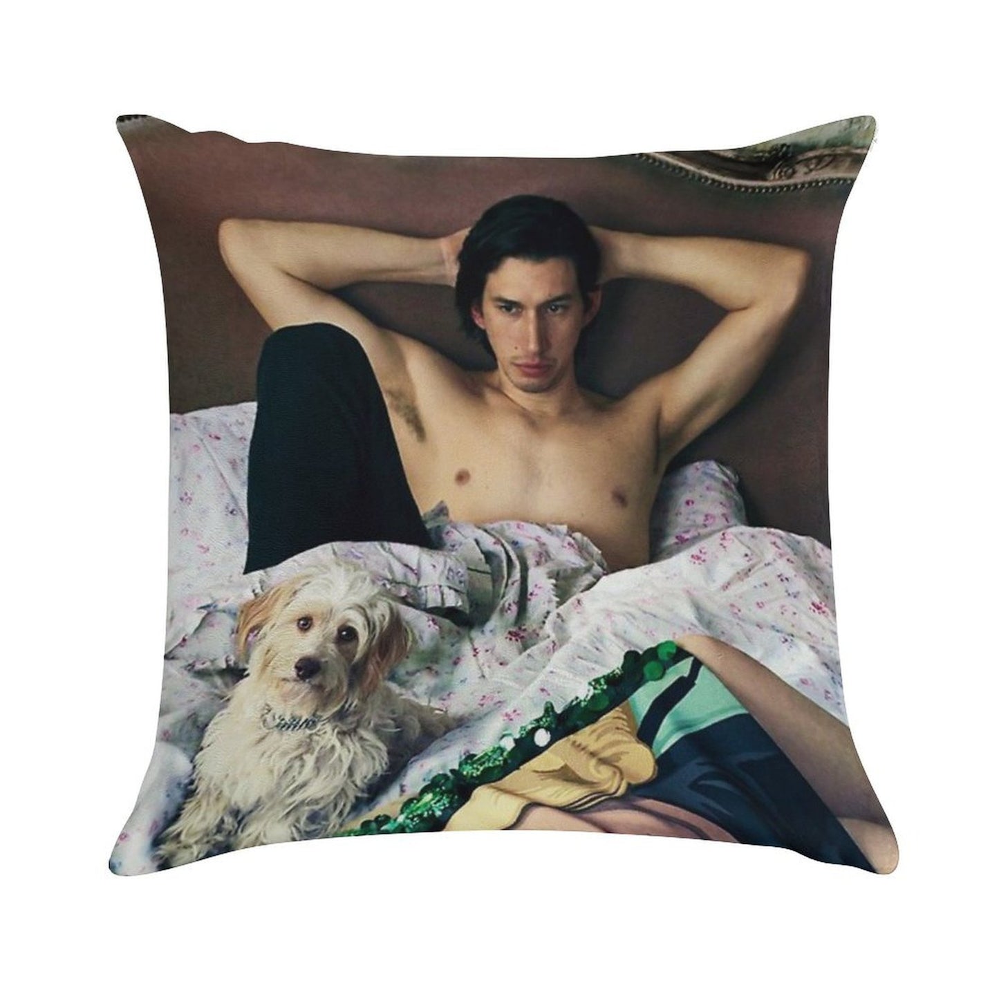Adam Driver with Dog Photosession Soft Decorative Cover Throw Pillow