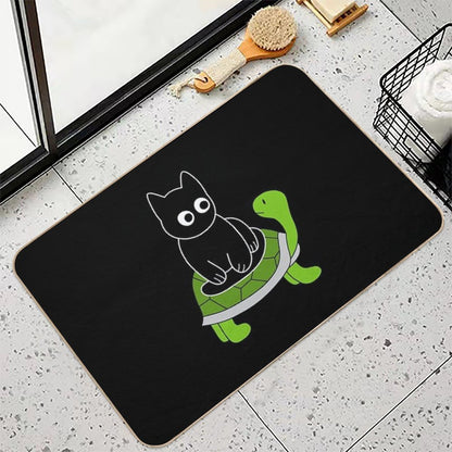Black Cat Riding on Green Turtle  High-Traffic Bath Mat