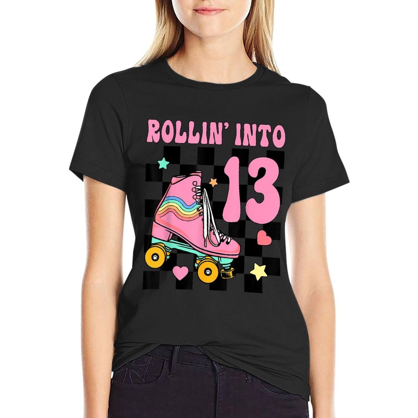 Rolling Into 13 Years Old Roller Skating Girl 13th Birthday  Stretchy T-Shirt