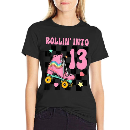 Rolling Into 13 Years Old Roller Skating Girl 13th Birthday  Stretchy T-Shirt