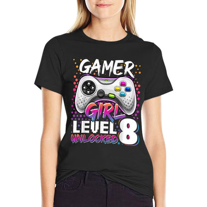 Gamer Girl Level 8 Unlocked Video Game 8th Birthday Gift  Vintage-inspired T-Shirt