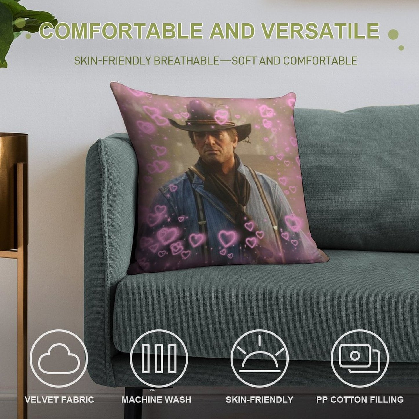 Arthur Morgan Hearts Soft High-Density Material Throw Pillow