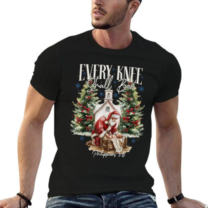 Every Knee Shall Bow Nativity Scene Religious Christmas  High-quality Stitching T-Shirt