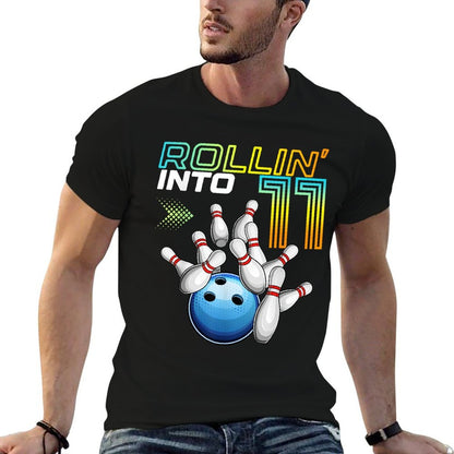 Rollin Into 11 Retro Bowling Birthday Party 11th Birthday  Stretchy T-Shirt