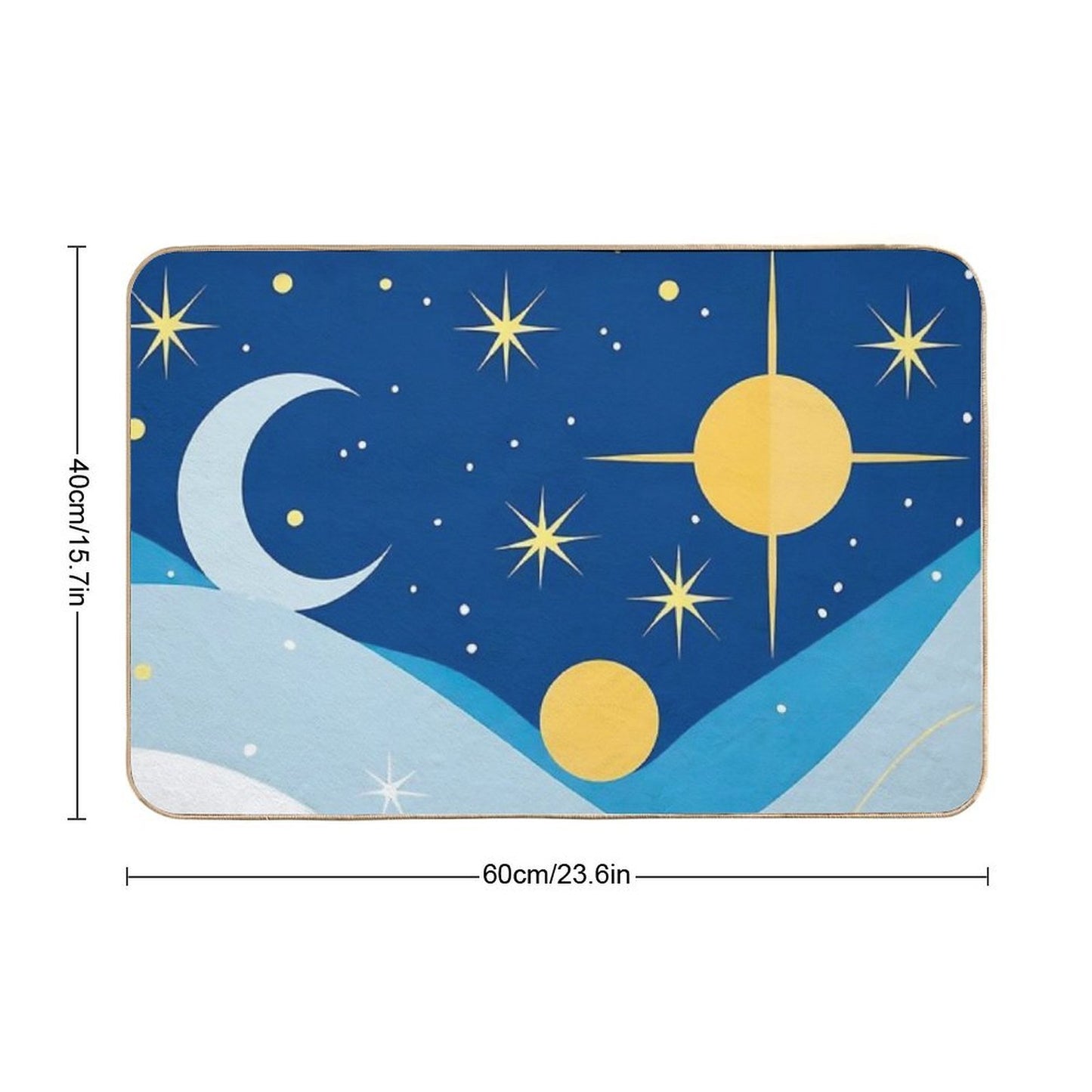 Abstract Horoscope Blue Sky Design with Stars, Moons And Suns in Deferent Shapes And Colors .  Easy To Clean Bath Mat