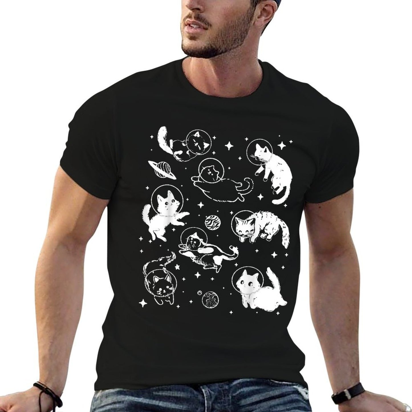 Cats In Space Retro  Eco-friendly Material T-Shirt