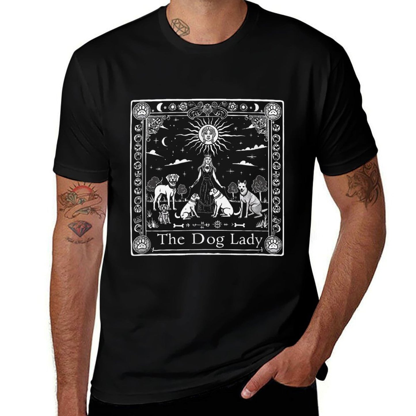 Tarot Dog Lady Vintage Pet Lover  Tagless Design T-Shirt