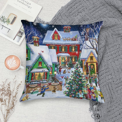 Colorful Winter Houses Soft Durable Construction Throw Pillow