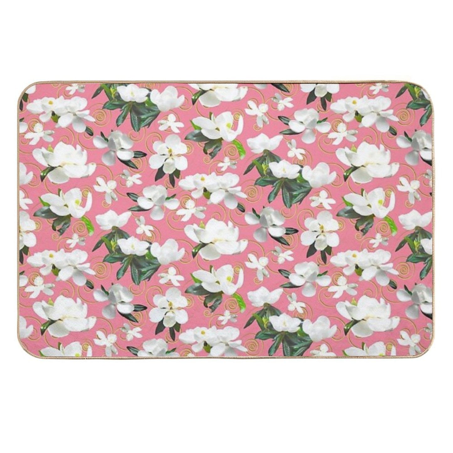 Bright Magnolia Floral Halfdrop on Pink F4849c  Easy Maintenance Bath Mat