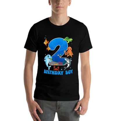 2nd Birthday Party Ocean 2 Year Old Sea Fish Birthday Boy  Trendy Pattern T-Shirt