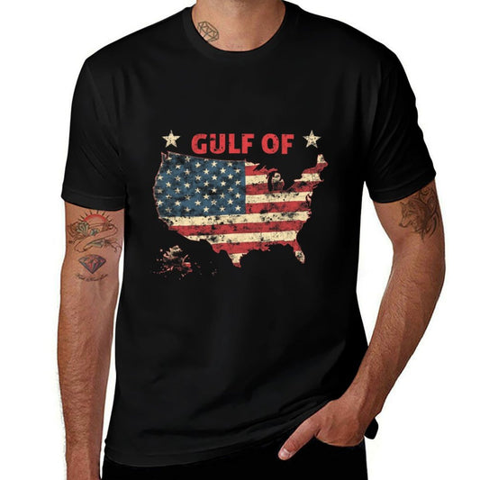 Mens Womens Gulf of USA America Funny USA Flag Vintage Retro Stretchy T-Shirt