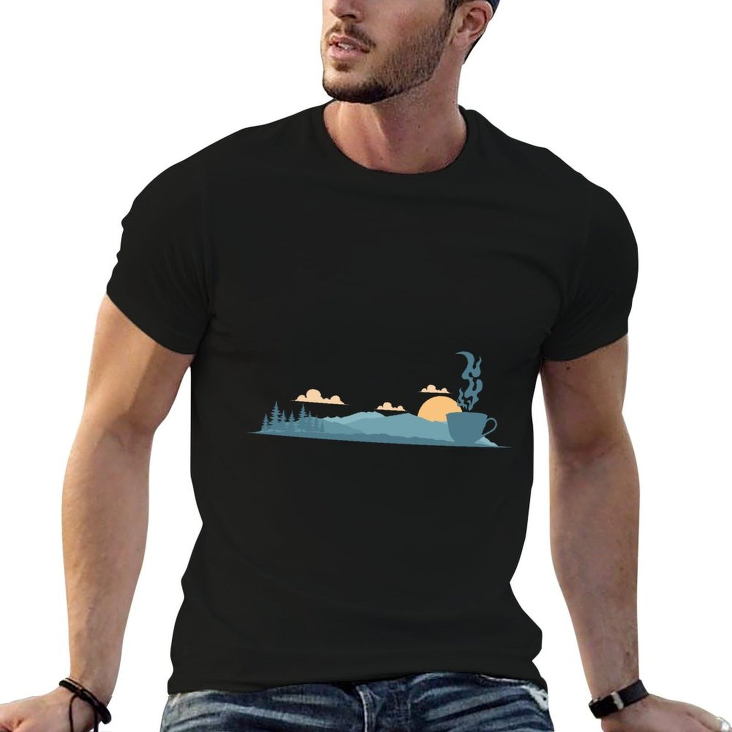 Twilight Scene with Silhouette of A Teacup  Easy-care T-Shirt