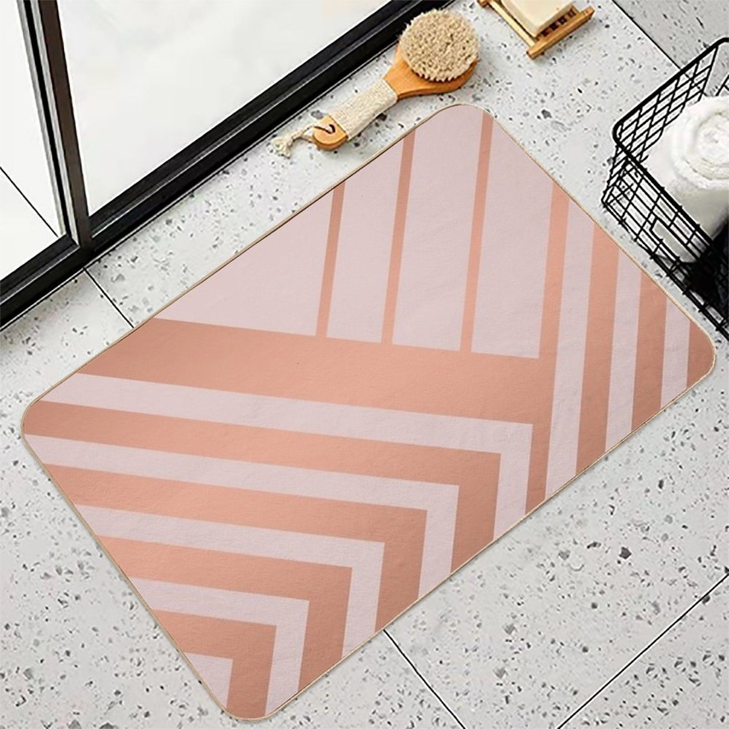 Pink And Copper Geometric Luxe  Long-Lasting Bath Mat
