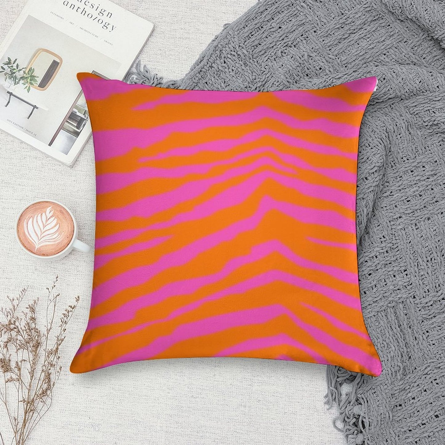 Pink And Orange Zebra Print Soft High-Density Material Throw Pillow
