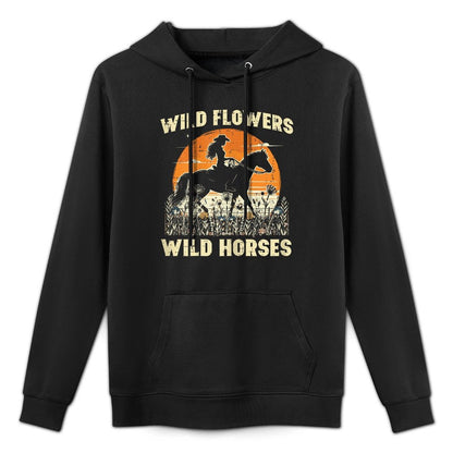 Wild Flowers Horses Cowgirl Retro Rodeo Girls Kids Women Adjustable Hood Hoodie