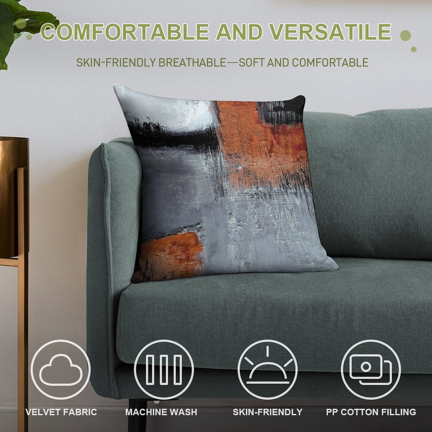 Black Orange Abstract Soft Decorative Cover Throw Pillow