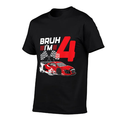 Kids Bruh I'm 4 Birthday Boys Race Car 4 Year 4th Birthday Racing  Relaxed-fit T-Shirt