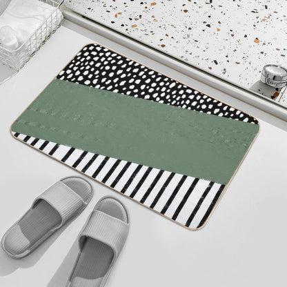 Polka Dots And Stripes Pattern (blackwhitesage Green)  Anti-Trip Bath Mat