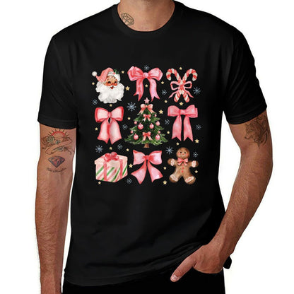 Coquette Bow Santa Christmas Tree Cake Candy Cane Xmas  Tagless Design T-Shirt