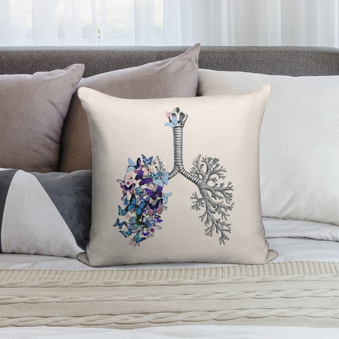 Flowers Lung, Floral Leaves, Lungs,healthy Lung, Lungs Cancer, Respiratory Therapist, Cystic Fibrosis Soft High-Density Material Throw Pillow