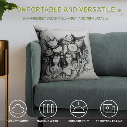 Spooky Girls Design Soft Washable Throw Pillow