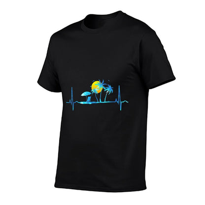 Heartbeat Palm Trees Tropical Beach Island Sunset Retro 70s  Odor-resistant T-Shirt