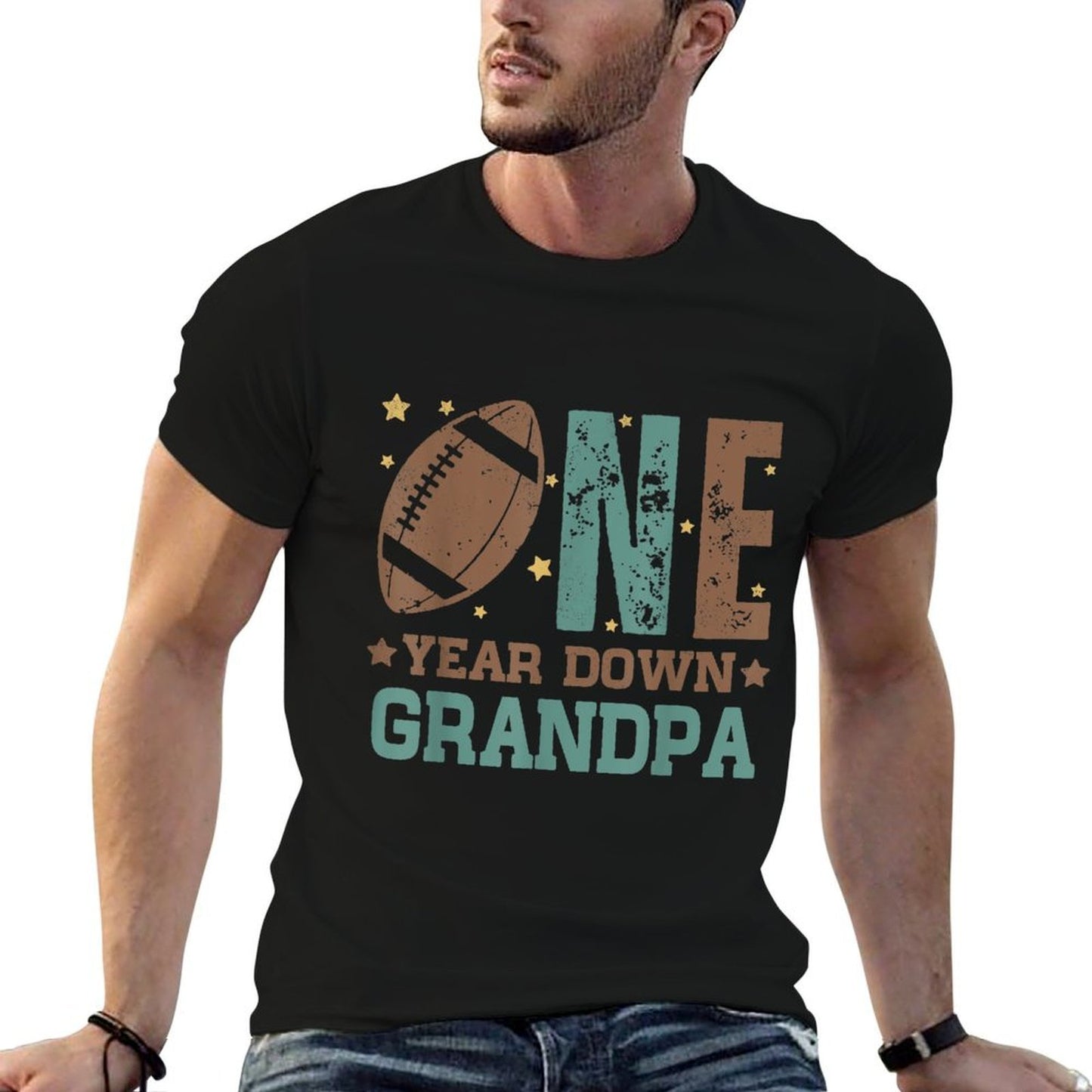 Grandpa of The 1 Year Old Football 1st Year Down Birthday  Cotton T-Shirt