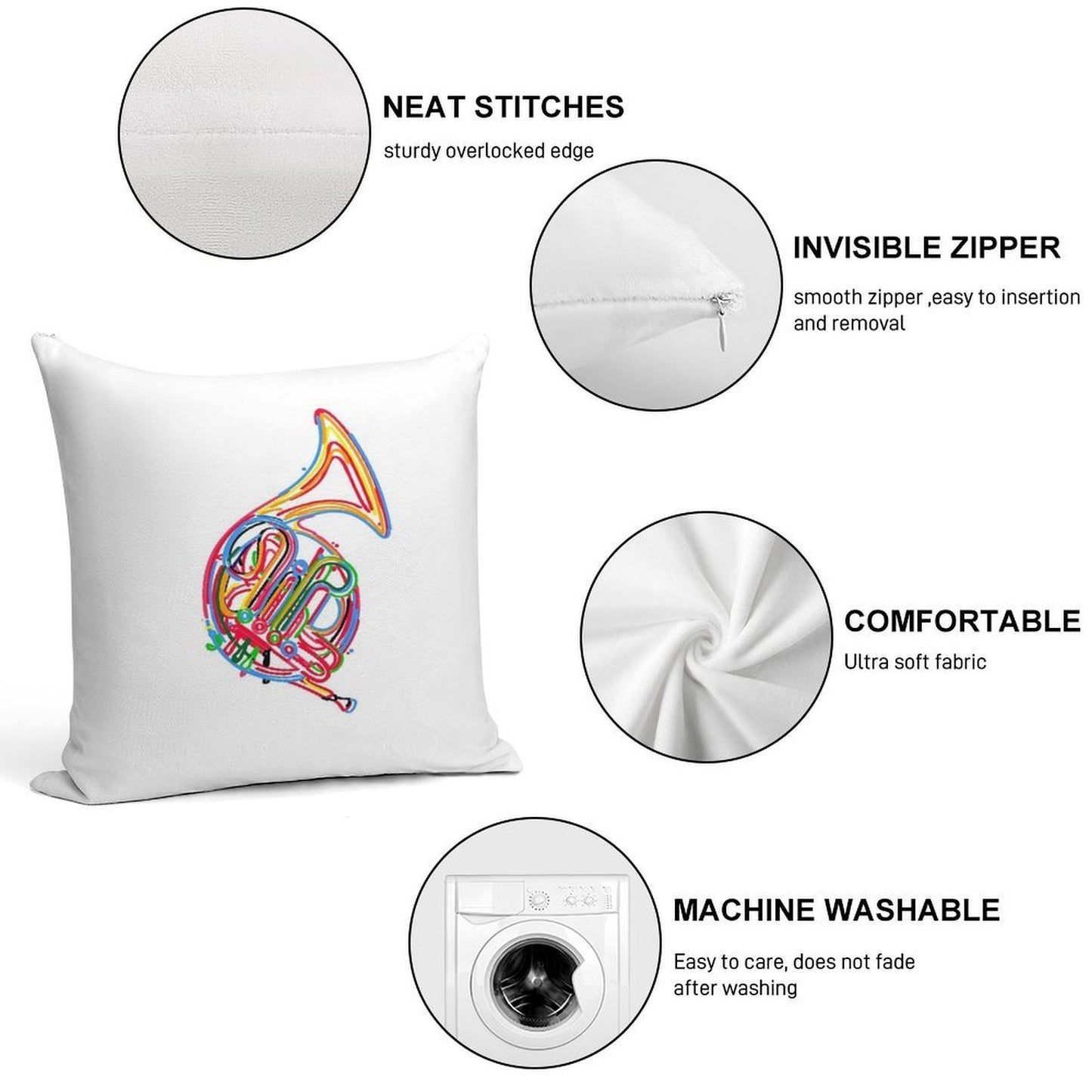 French Horn Soft Skin-Friendly Throw Pillow