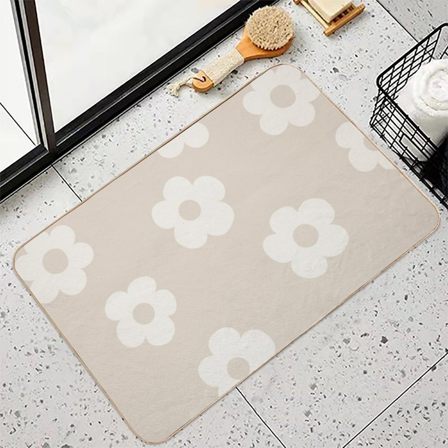 Chunky Retro Flowers - Sand  Multi-Purpose Bath Mat
