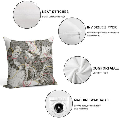 Cats Rose And Gold Soft Shrink-Resistant Throw Pillow