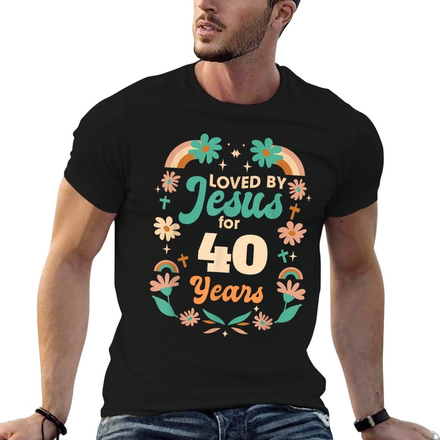 Loved By Jesus For 40 Years 40th Birthday Christian Theme  Durable T-Shirt
