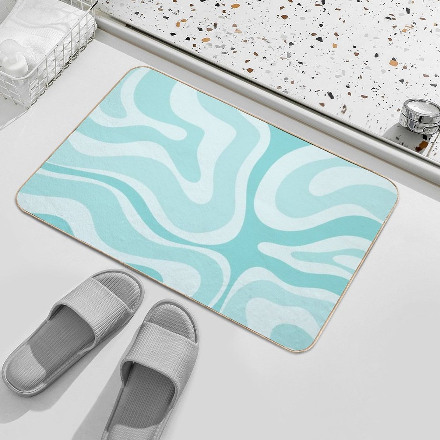 Modern Retro Liquid Swirl Abstract in Light Aqua Teal Blue  Stain-Proof Bath Mat