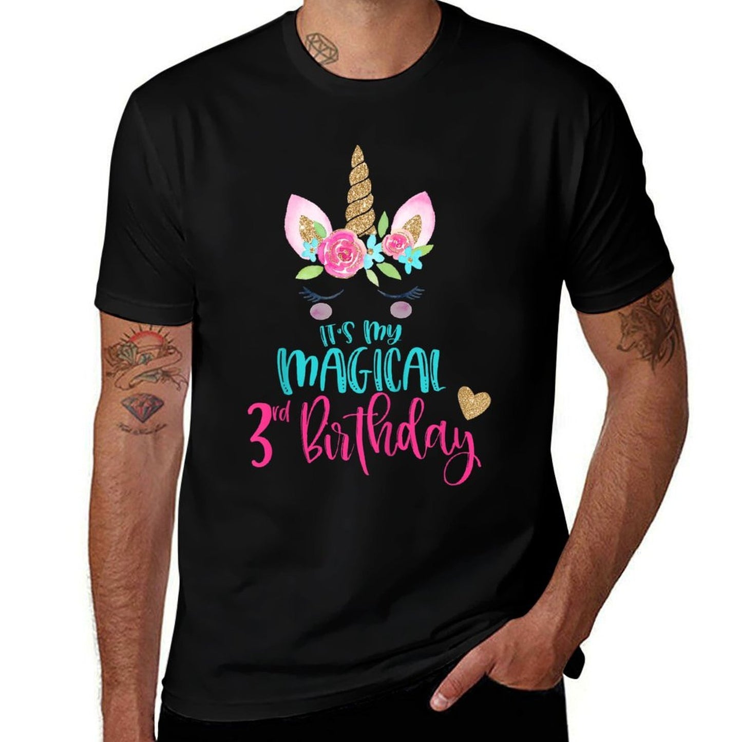 Kids Unicorn 3rd Birthday Party Girl 3 Years Old  Oversized Silhouette T-Shirt